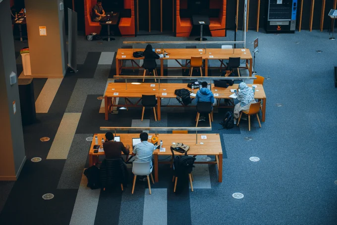 Photo of a library study space in BCU's Curzon Building.