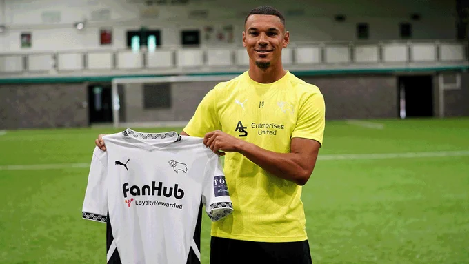 Kayden Jackson wears his new training kit as he holds up our 2024/25 home shirt!