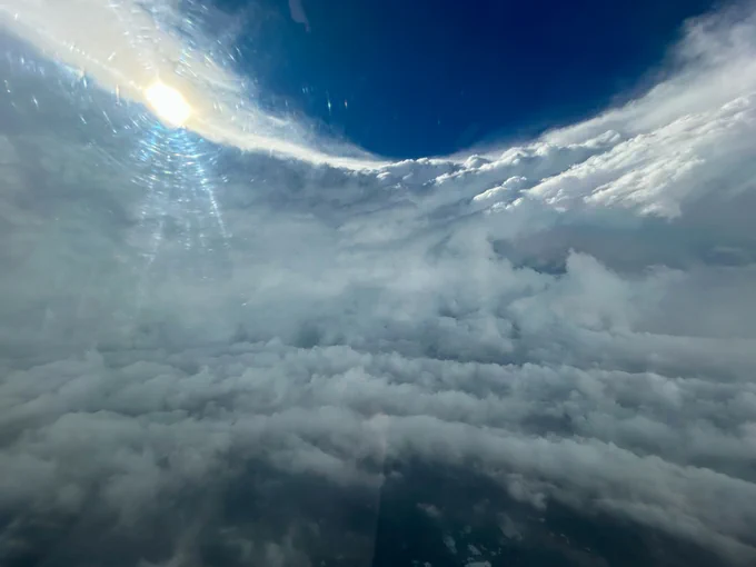 In the eye of Cat 5 Hurricane Beryl seen from NOAA WP-3D Orion N43RF "Miss Piggy"