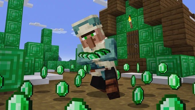 A villager with so many dang emeralds!