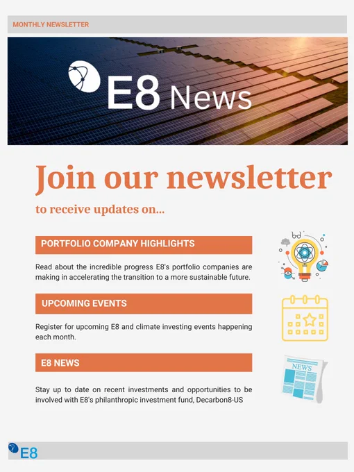Join our newsletter to receive updates on Portfolio company highlights, upcoming events, and E8 news 