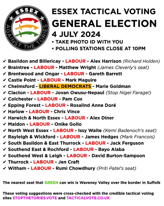 Tactical voting advice for Essex
