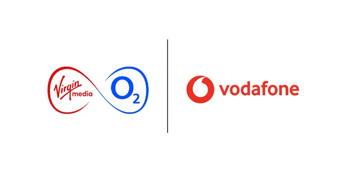 Logos of Virgin Media O2 and Vodafone 