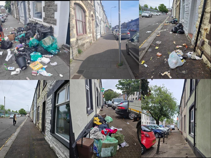 Cardiff streets with litter on them
Cardiff streets without litter on them 
