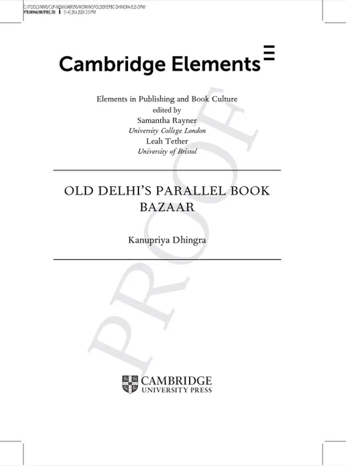 BnW Proofs: Title Page; Cambridge Elements. Old Delhi's Parallel Book Bazaar. Author: Kanupriya Dhingra