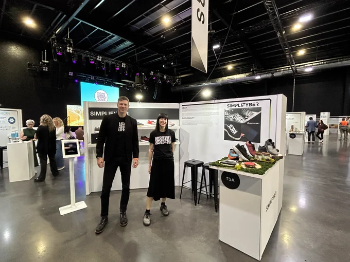 Phil and Maria manning the Simplifyber booth at Future Fabrics Expo 2024 in London