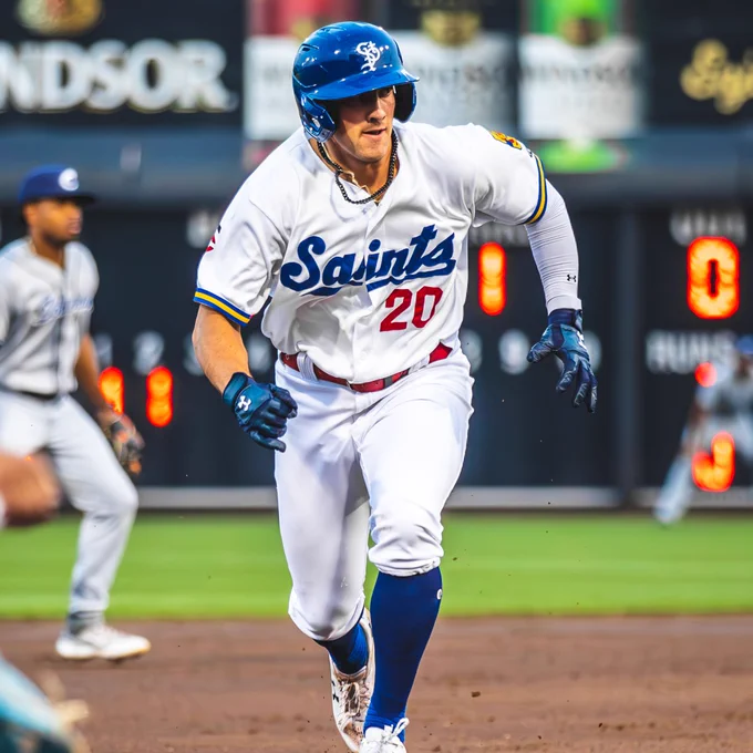 Brooks Lee running in a white St. Paul uniform