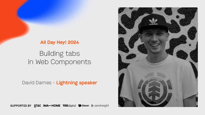 Poster of David's talk, "Building tabs in web components".