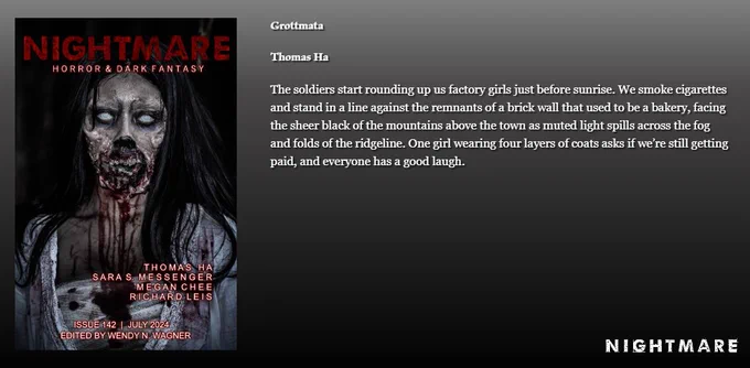 The July NM cover: a blank-eyed zombie stares out at you, her face streaked with gore. But her hair is great!