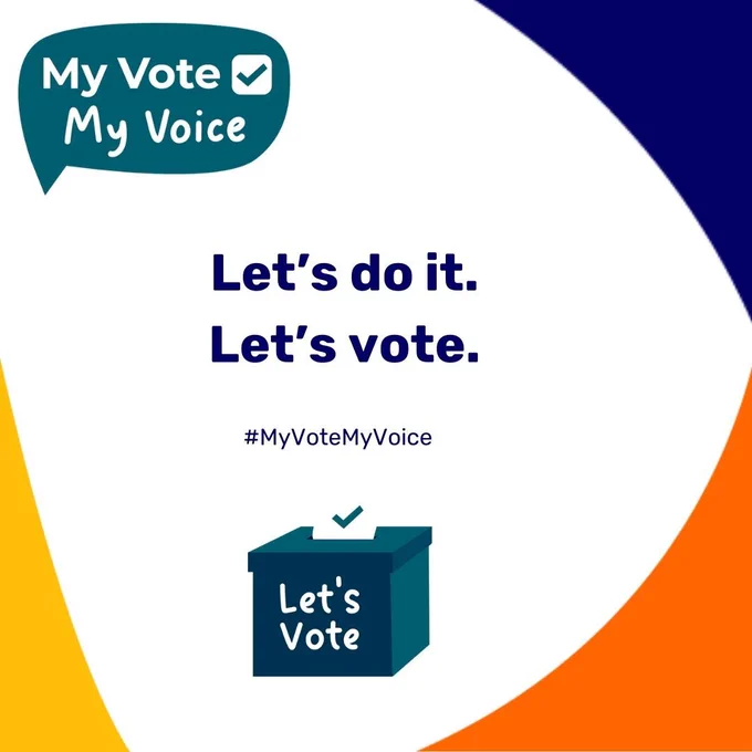 A graphic. The words 'let's do it, let's vote' are in the centre in bold. Underneath the text there is a picture of a vote going into a ballot box. 