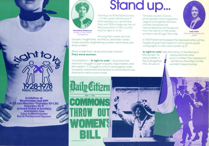 Flyer featuring history of Equal Voting Rights with headline text: Stand Up & A Right to Vote.