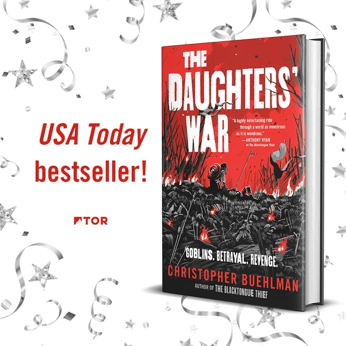 A graphic featuring Christopher Buehlman's The Daughters' War, with text that reads: "USA Today bestseller!"