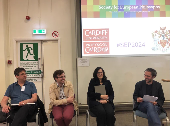 Photo of the book panel. Left to right: Nathan Widder, Cillian Ó Fathaigh,  Wahida Khandker, Henry Somers-Hall