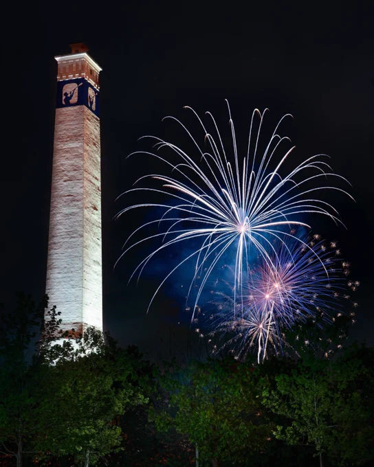 Fireworks in the sky next to Little Joe tower