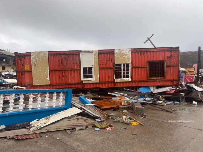 Container office overturned, in Union Island, St Vincent & the Grenadines