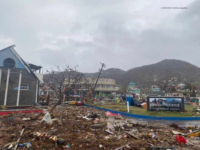 Debris and Hugh Mulzac Square, Union Island, St Vincent & the Grenadines