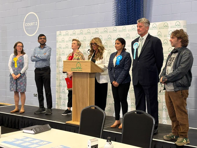 Candidates for Walthamstow listen to the results being announced