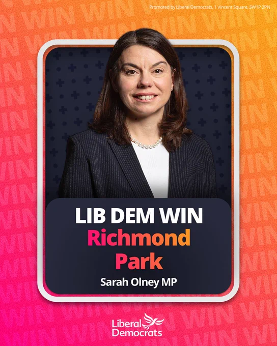 Liberal Democrats WIN Richmond Park   -Sarah Olney MP 