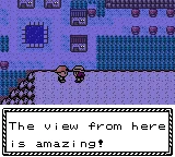 screenshot of two pokemon trainers overlooking a village far below them