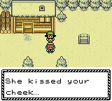 screenshot of the main character blushing after an NPC kisses them