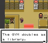 screenshot of the first gym, which requires a library card to enter!