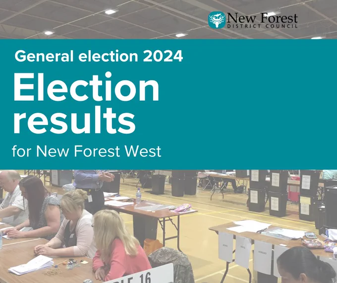 Text reads: "General election 2024, Election results for New Forest West"