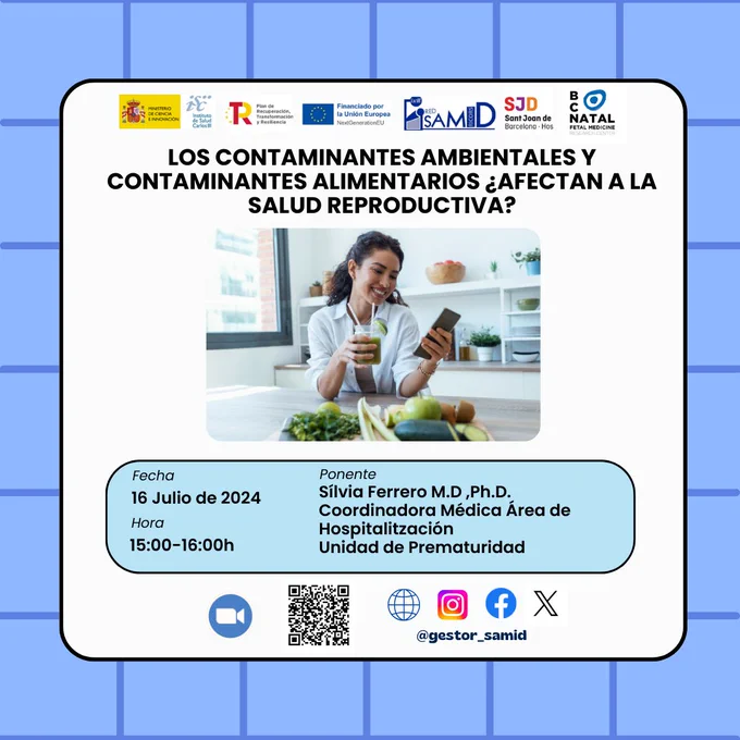 El webinar tendrá lugar el 16 de Julio de 2024 (15 horas) y será organizado por Hospital Sant Joan de Déu.
El webinar trata sobre la influencia del ambiente en etapas sensibles de la vida, como es la adolescencia y la edad fértil, que puede tener un papel determinante en la salud sexual y reproductiva. También las exposiciones en etapas precoces de la vida pueden determinar la salud en la edad adulta. Los contaminantes ambientales incluyen la calidad de los alimentos, la manera de conservarlos y también de cocinarlos. Sustancias químicas que actúan a nivel de receptores hormonales pueden influenciar en la salud sexual y reproductiva. El conocer que nos beneficia y que nos perjudica, es una manera de invertir en nuestra salud y en la salud de nuestras familias.
Si estás interesad@ en asistir, puedes conectarte mediante el QR del póster o entrando en nuestra página web: http://www.redsamid.net/es/noticias-eventos/cursos-redsamid/webinars-ricors-samid-para-paciente
No olvides compartirlo!