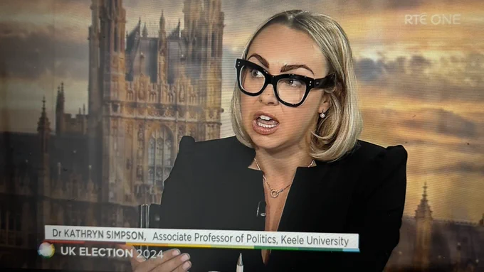 A screen shot of Dr Kathryn Simpson on RTE