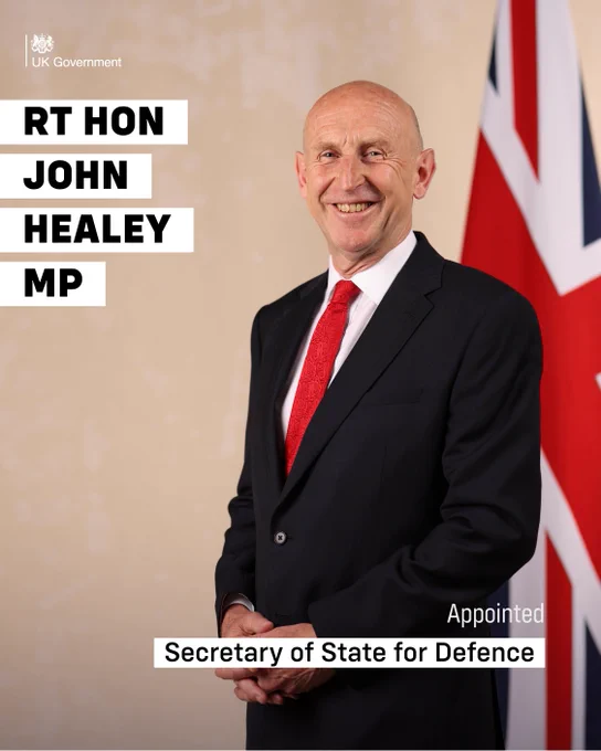 The Rt Hon John Healey MP appointed Secretary of State for Defence.  
