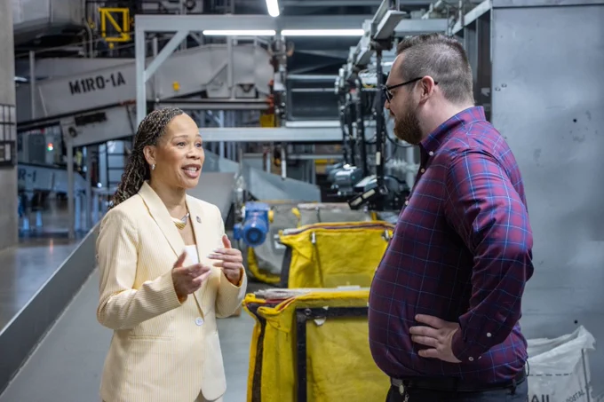 Lisa Blunt Rochester visits a UPS facility in New Castle.