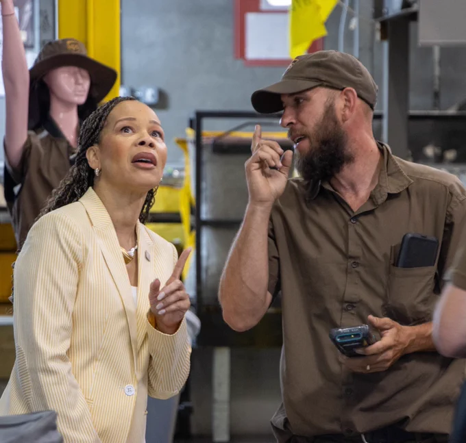 Lisa Blunt Rochester visits a UPS facility in New Castle.
