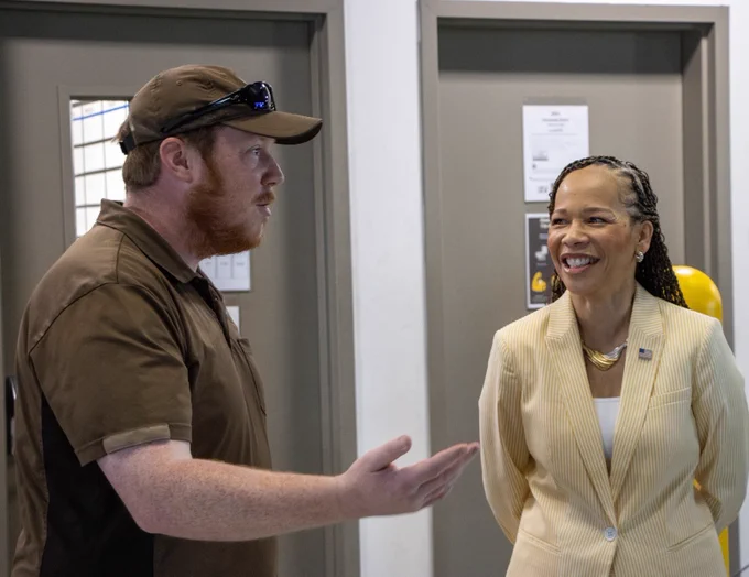 Lisa Blunt Rochester visits a UPS facility in New Castle.
