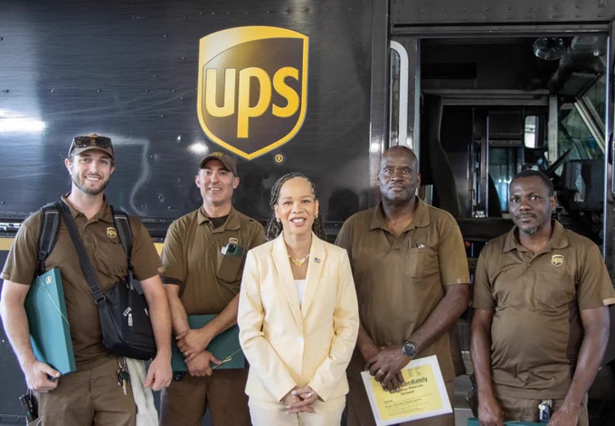 Lisa Blunt Rochester visits a UPS facility in New Castle.