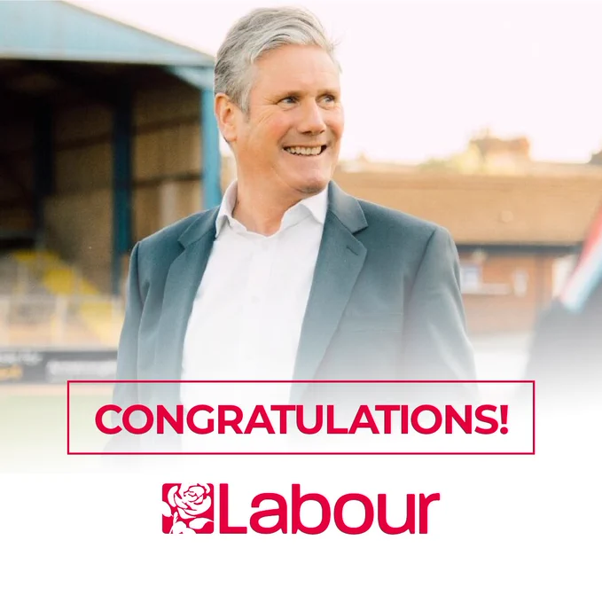 Image of Keir Starmer. Text: Congratulations! Labour