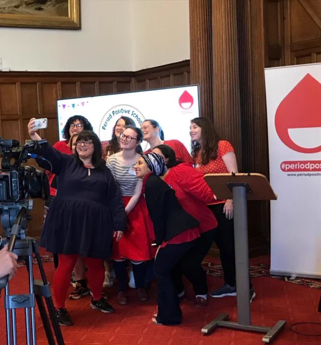 The group poses for a selfie