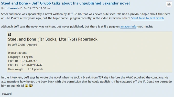 Steel and Bone - Jeff Grubb talks about his unpublished Jakandor novel