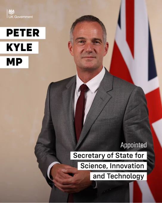 Peter Kyle MP appointed Secretary of State for Science, Innovation and Technology.