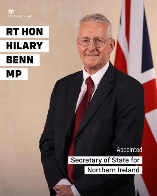 Rt Hon Hilary Benn MP appointed Secretary of State for Northern Ireland.