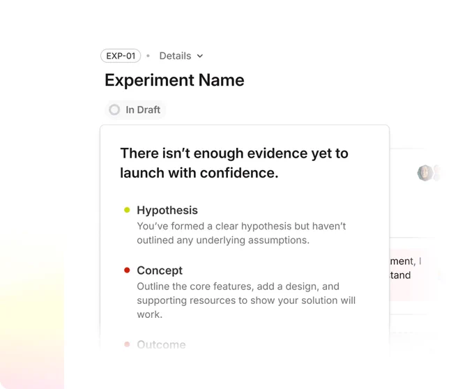 A modal that suggest recommended steps to complete before launching an experiment.