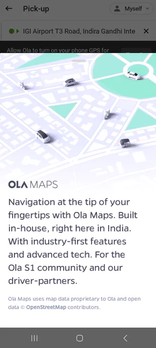 Screenshot of OLA Maps in OLA app.