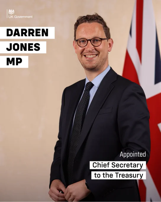 Darren Jones MP appointed Chief Secretary to the Treasury. 