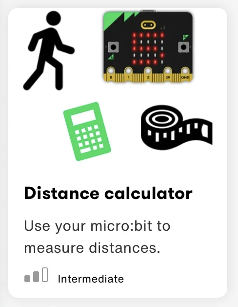 Screenshot of the distance calculator activity from the Micro:bit Educational Foundation website.