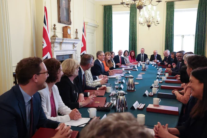 Prime Minister Keir Starmer hosts his first Cabinet at 10 Downing Street