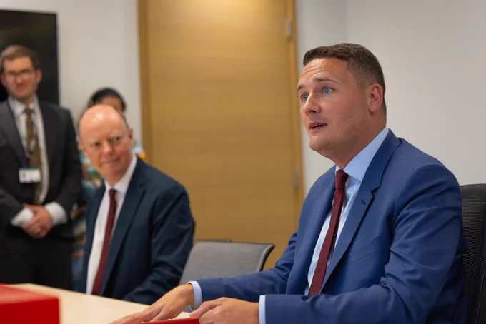 Health and Social Care Secretary Wes Streeting speaks in a meeting alongside Chief Medical Officer Professor Chris Whitty.