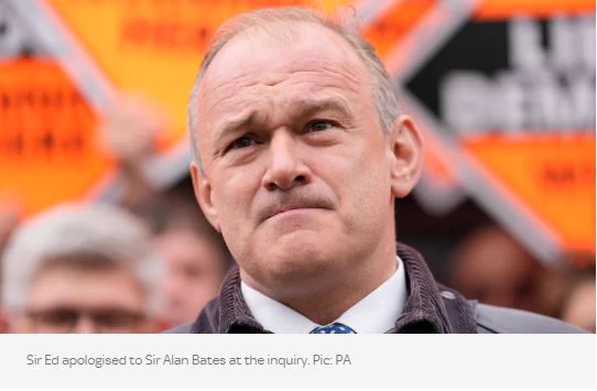 Sir Edward Davey apologies to Sir Alan Bates at the inquiry