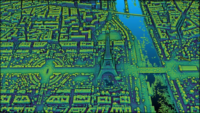Nuage de points classés LiDAR HD, Tour Eiffel, Paris (75)