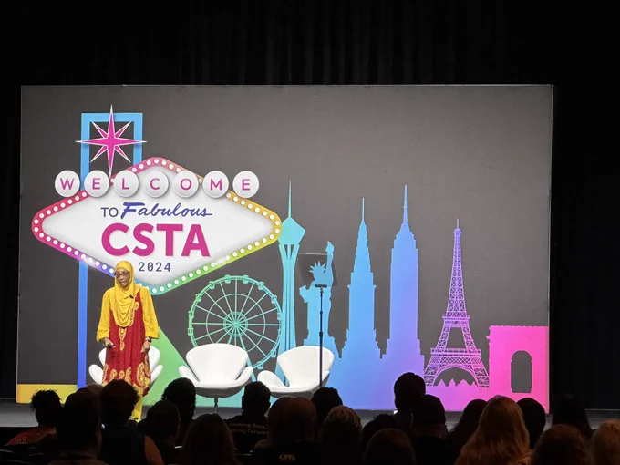 Daaiyah presenting on stage at CSTA 2024