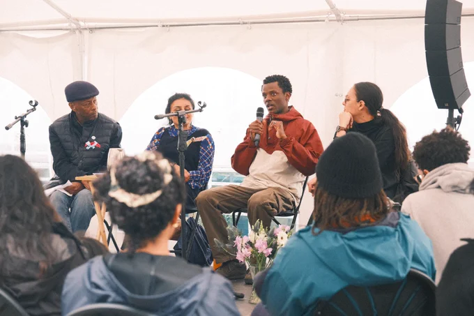 Community Ownership and Self Governance panel featuring Kwame from Kin Structures, Angelique from Black South West Network and and Claude Hendrickson from Community Led Housing.