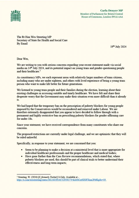 Screenshot of a letter on MP headed paper. Link to screen readable version will be available in second tweet following this one.