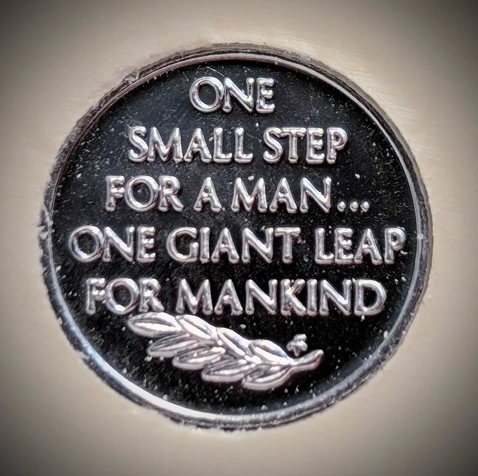 1g solid Platinum coin commemorating the first step of the moon issued by the Franklin Mint in 1969.  " One small step for man... One giant leap for mankind".